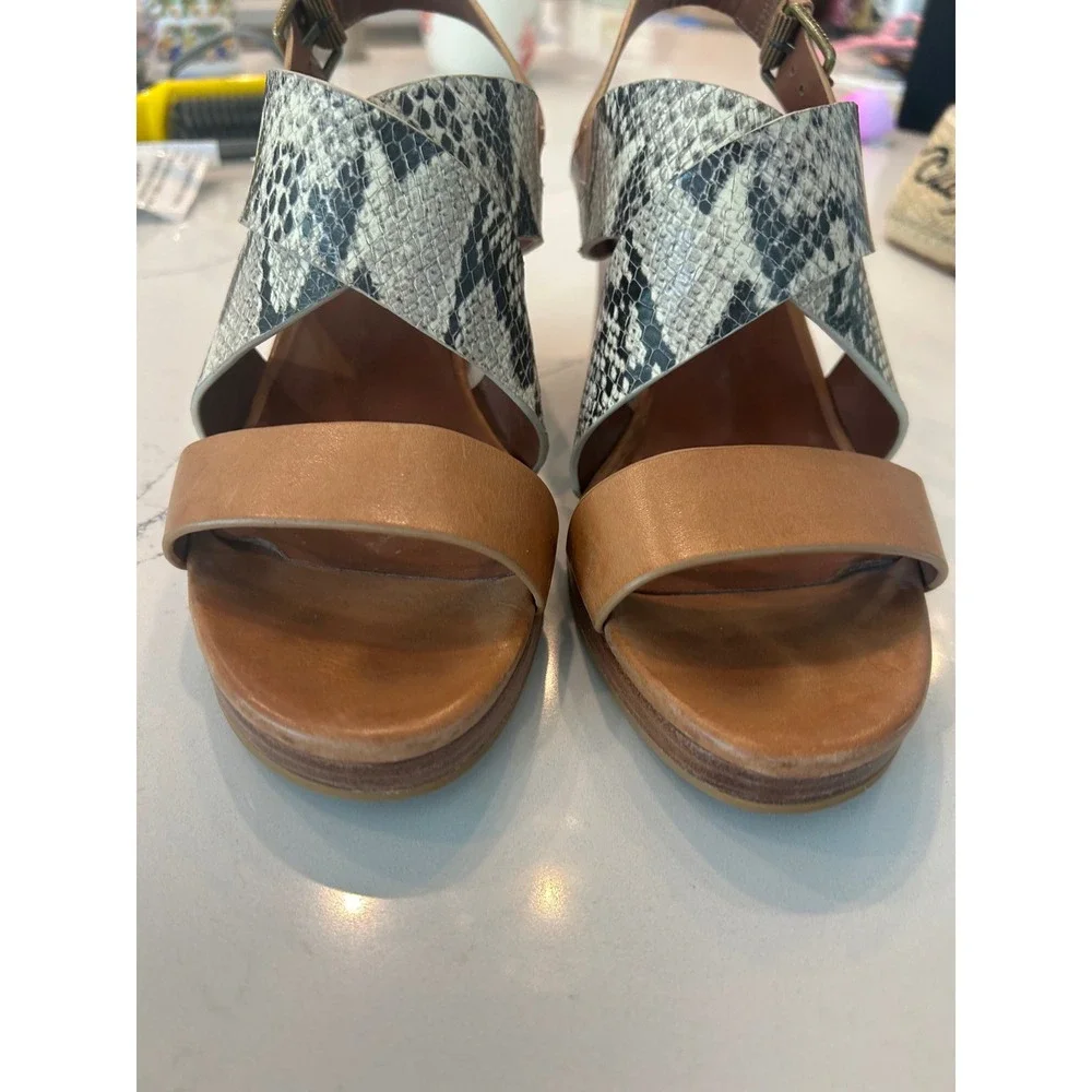 Cole Haan‎ Wedge Sandals Tan Snakeskin Embossed Leather Strappy Platform W01191